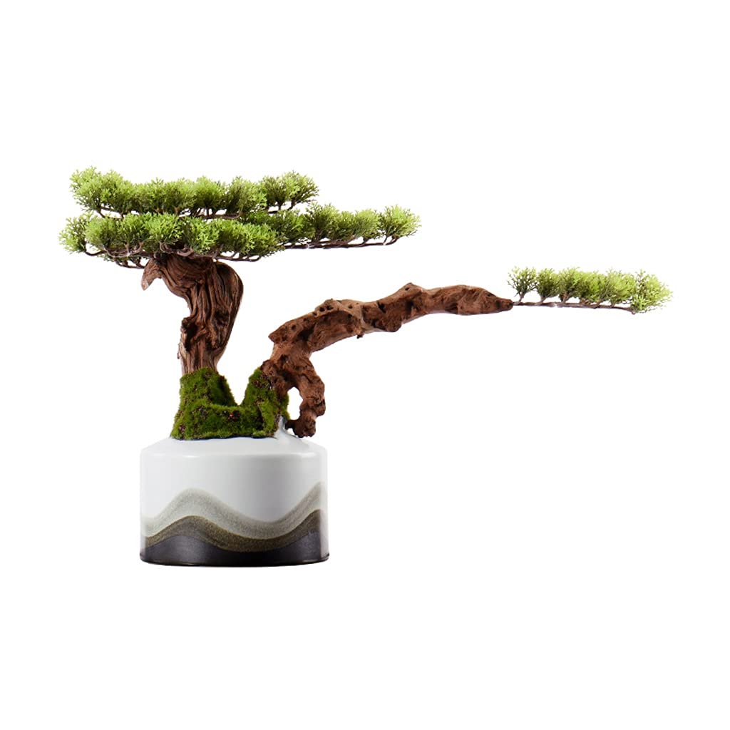 CAFIEDR Artificial Bonsai Artificial Bonsai Pine Tree Living Room Decoration Fake Tree Potted Plant Silicone Conifer White Ceramic Flower Pot Home Decoration For Home Office.