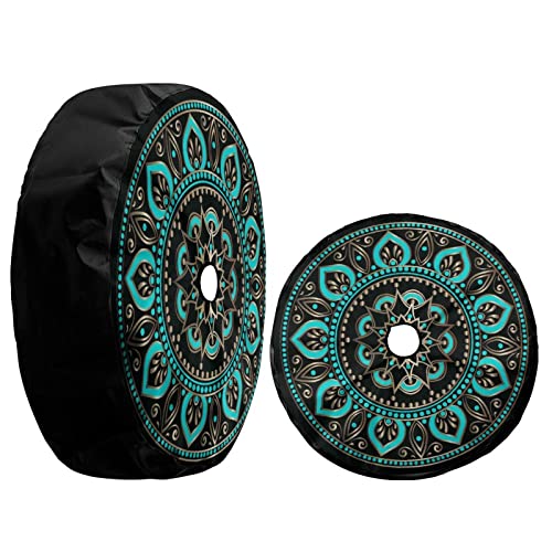 Image of Delerain Spare Tire Cover with Backup Camera Hole Floral Mandala Wheel Covers Waterproof Dust-Proof UV Sun Universal Fit for Jeep Trailer RV SUV Truck (18 Inch for Diameter 32 inch-34 inch)