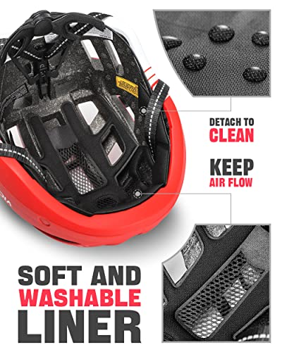 Victgoal Bike Helmet With Usb Rechargeable Rear Light Detachable Magnetic Goggles Removable Sun Visor Mountain & Road Bicycle Helmets For Men Women Adult Cycling Helmets (L: 57-61 Cm, Red) #TOP7