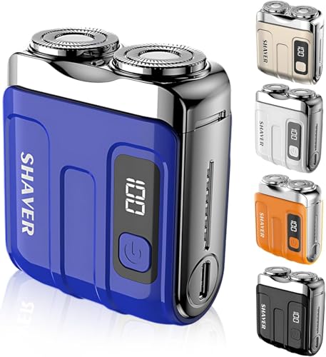 Image of Portable Mini Mens Electric Shaver Compact Dual Head Shaver, Blue