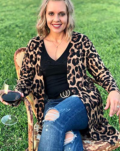 OUGES Women's Leopard Print Open Front Cardigan Shirt with Pockets Long Sleeve Lightweight Coat(Leopard01,M)