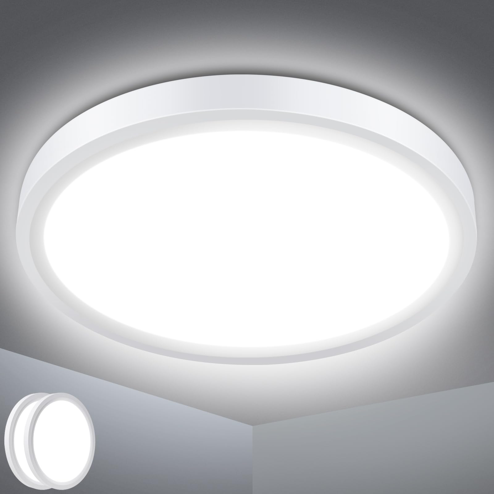 Defurhome 2Pack Bathroom Ceiling Light,15W,5000K Daylight White, Waterproof IP54,Dome,Modern,Flush Ceiling Light for Kitchen,Toilet,Porch,Bedroom,Utility Room,Ø18CM(White)