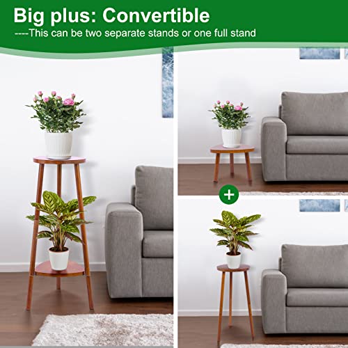 Image of Eocogup Plant Stand Indoor Tall,2 Tier Convertible Wooden Flower Stand,Planter Stand,Multi-purpose Plant Shelf Indoor for Living Room Balcony Garden Patio Office,Walnut