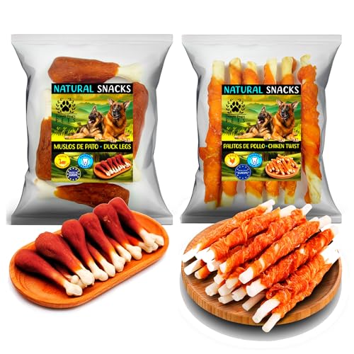 Snack Naturali per Cani – Confezione 2 Buste 200 g (Cosce di Anatra e Bastoncini di Pollo) | Premi Sani, Ricchi di Proteine, Igiene Dentale
