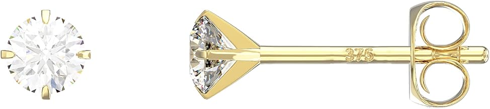 Aeon Gold Stud Earrings - 9 Carat Yellow Gold with Cubic Zirconia Diamond | Claw Set Round Stone | Gift Box & Polishing Cloth Included