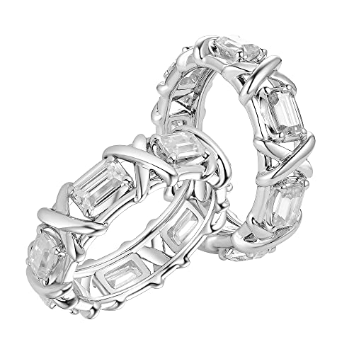 DovEggs Emerald Cut Moissanite Wedding Ring for Women 3.5CTW Total 3x5mm GHI Color Moissanite Lab Created Diamond Moissanite Engagement Ring Full Eternity Wedding Ring 14K Gold QUALITY Sterling Silver - Main Image