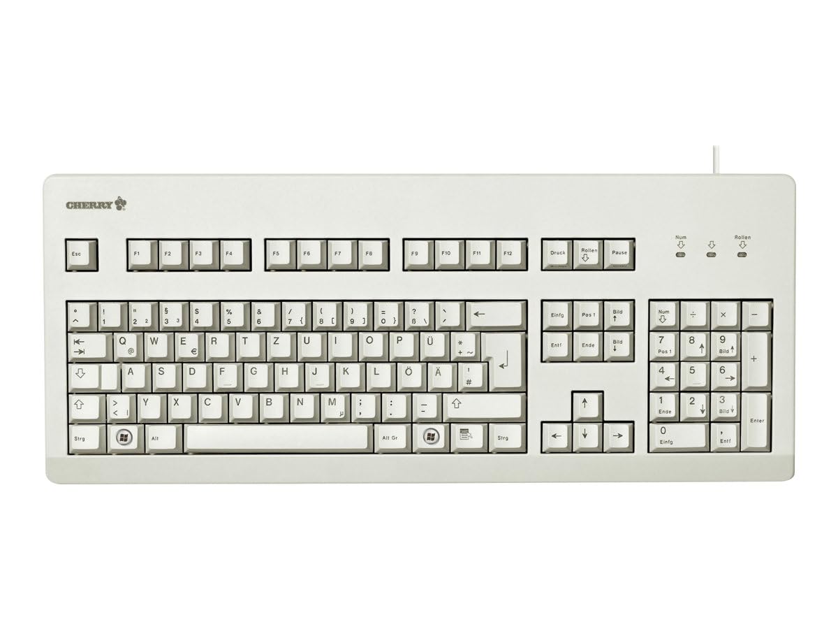 CHERRY G80-3000, Mechanische Tastatur, Deutsch QWERTZ, MX Blue, Hellgrau | Ideal für Industrieanwendungen, Kabelgebunden (USB-A Anschluss), Robust, Programmierbare Tasten, Original CHERRY Switches
