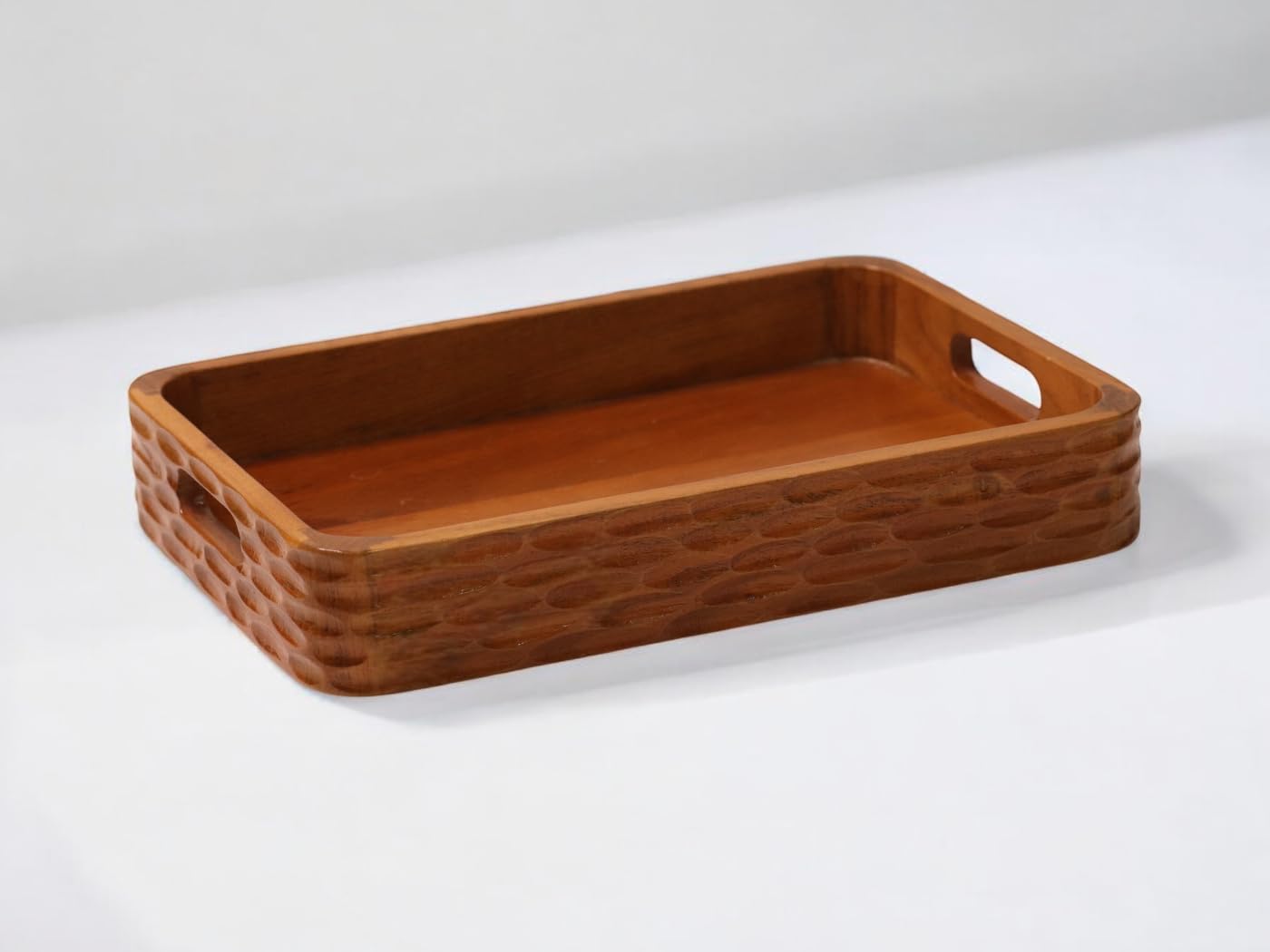 Vesta Homes Taca do serwowania z drewna akacjowego do domu / kuchni / restauracji / organizera biurowego / stołu do jadalni | Tace do serwowania premium | 38 x 25 x 5 cm | ręcznie wykonane w Indiach