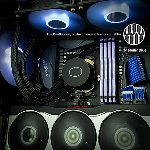 30cm Cavo di Prolunga di Alimentazione Rivestito in Silicone e Metallo Morbido e Flessibile per Instradare GPU e CPU Con Kit a Pettine| 1x24P(20+4)| 1x8p(4+4) CPU| 2x8p(4+2) GPU| 300mm - Blu - Alimentatore - Immagine 2