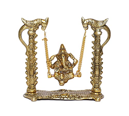 Image of KridayKraft Ganesh ji Idol,Ganpati murti on Swing jhula for Temple Pooja, Ganesha Metal Statue Table Decorative Home,Office & Gift Your Relatives,Religious Idol Showpiece Figurines Gift Article...