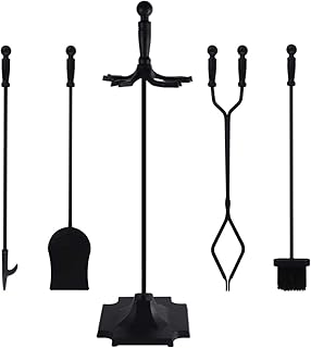 5 PCS Fireplace Tools Set Wrought Iron Fire Place Accessories Tools Holder with Handles Tools for Indoor Fireplace Decor O...