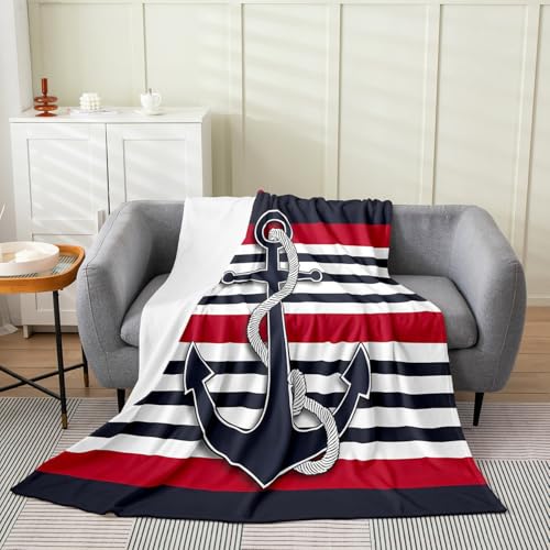 Feelyou Anchor Decor Flannel Fleece Blanket Nautical Themed Ocean Plush