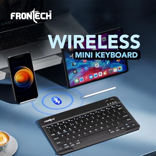 FRONTECH Ultra-Slim Wireless Mini Bluetooth Keyboard with 78 Keys, Rechargeable Battery, Compact Design for Windows/Mac/Android/iOS – (FT-1603) (Black) view 2