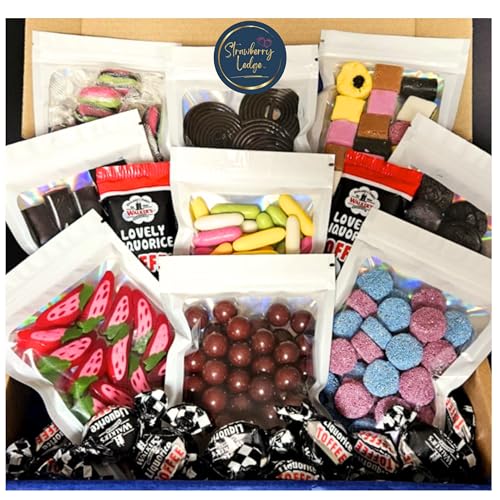 Liquorice Sweets Gift Box - 11 Licorice Sweet Varieties - Aniseed Balls Jelly Spogs Pontefract Cakes Allsorts Toffees - Sweet Hamper Gifts for Him or Her