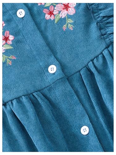 SweatyRocks Girl's Floral Ruffle Midi Dress Button Down Crewneck Long Sleeve A Line Fall Dresses4