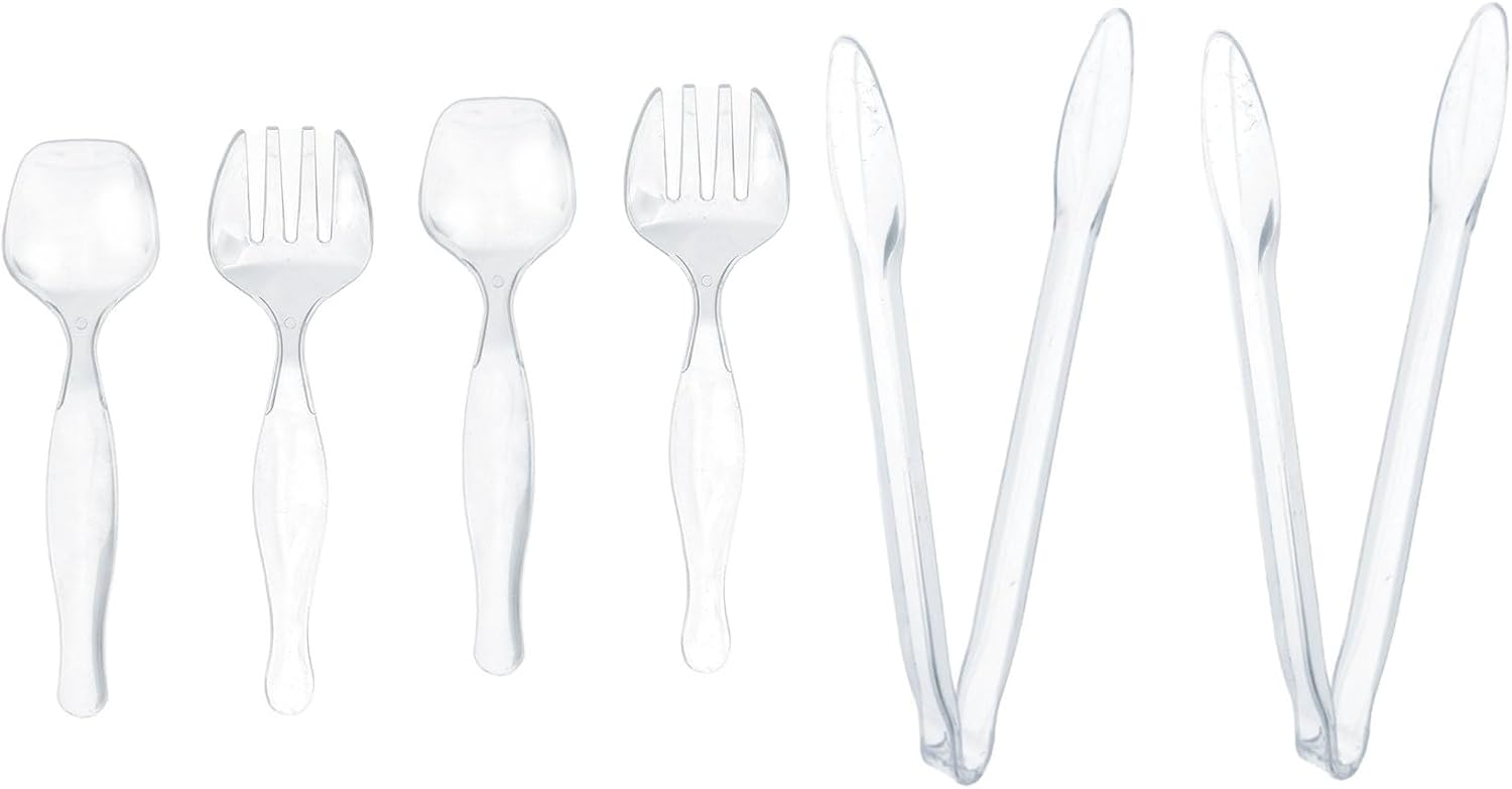 Fork, Spoon and Clips Set, 6 Pcs Disposable Transparent Biodegradable Eco-friendly Plastic Cutlery Set for Home and Party (L)