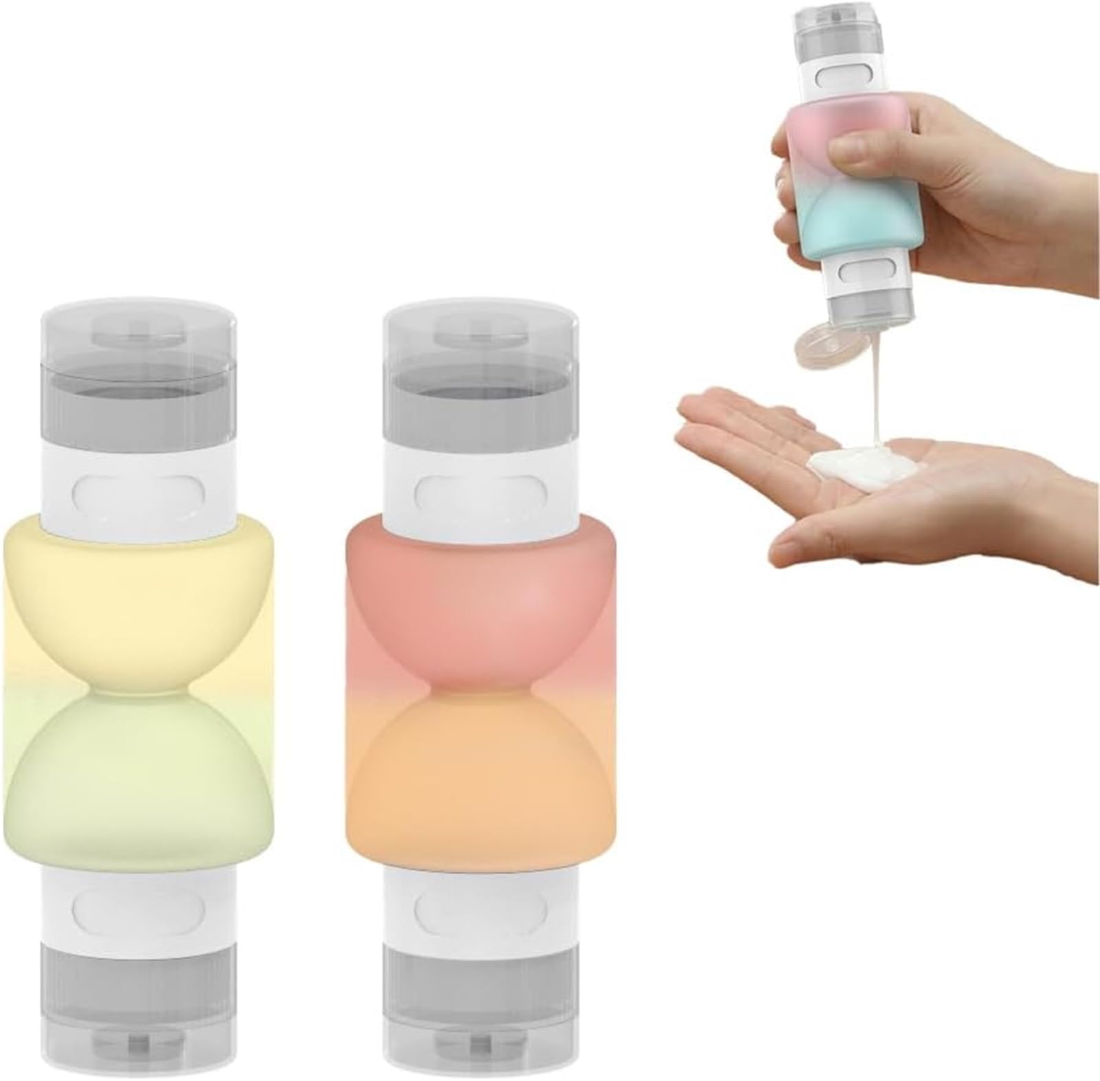 Eowstar 2pcs 2 In 1 Travel Dispenser Pump Bottle Set - Leak Proof Silicone Travel Containers For Lotion, Shampoo, Cream, Soap(Style-A)