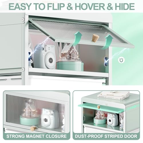 Image of SYKIARIOL 4 Drawers Rolling Storage Drawer Craft Organizers Bookshelf Cart with Dust-Proof Door for Kids Playroom,Bedroom,Home Office, Green