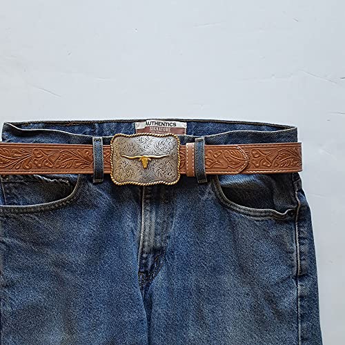 Trendy Western Buckle with floral leather embossing belt2