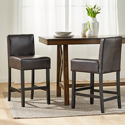 Christopher Knight Home Lopez Leather Counter Stools, 2-Pcs Set, Brown #TOP1