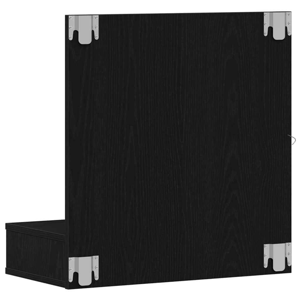 Szafka z lustrem z regałem w kolorze czarnym o wyglądzie dębu, wisząca szafka łazienkowa z materiału drewnopochodnego z oświetleniem LED, USB, 3 półki na płyty i schowkiem 60 x 31,5 x 62 cm