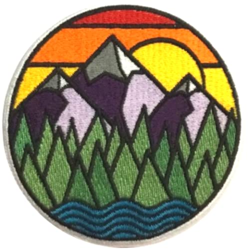 PatchClub Mountain & River Patch Outdoor Embroidered Iron On/Sew On Patch 3in Hiking, Adventure, Badge for Backpacks, Jackets & Hats