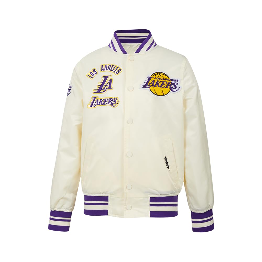 Pro Standard Unisex Children's NBA Retro Classics Bb Rib Satin Jacket, Eggshell/Purple, Small, Eggshell/Purple, S