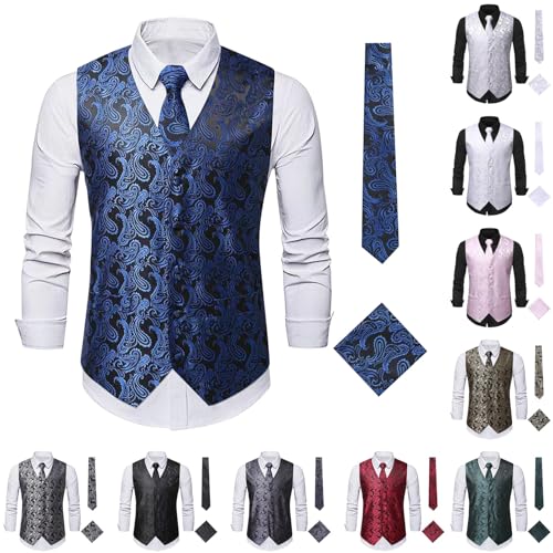 Herr Paisley väst herr blommig väst blomma jacquarddräkt väst siden v-ringad ärmlös blazer slips fyrkantig set bröllop bal smoking västar näsduk klänning västar västar västar, Rosa, M