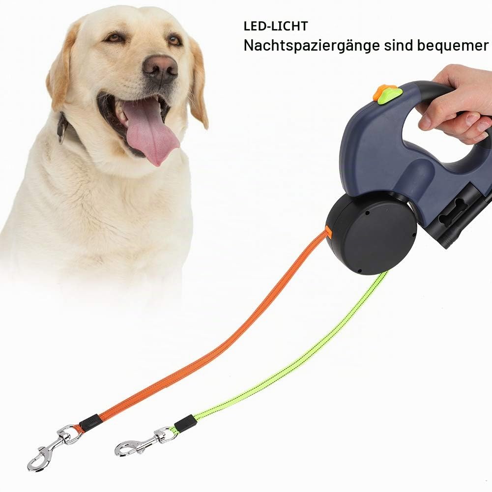 Pet Walking Automatische Hund Versenkbar Leine Ausziehbar Flexibel Doppelte Hundeleine für 2 Hunde Traktionsseil Doppelköpfige Handhaltung Mit Led-licht für Kleine und