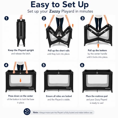 Image of Dream On Me Zazzy Portable Playard with Bassinet in Black, Packable and Easy Setup Baby Playard, Lightweight and Portable Playard for Baby with Mattress and Travel Bag