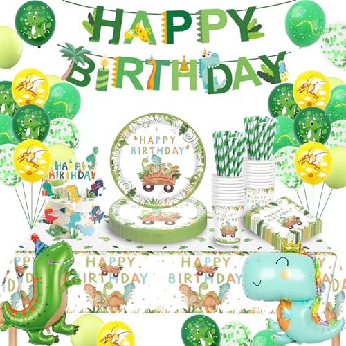 Dinosaur Party Tableware Set Dinosaur Birthday Decoration Paper Plates Cups Napkins Straws Tablecloth Childrens Birthday Decoration for Boys and Girls