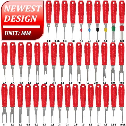 XLWJBES Terminal Removal Tool Kit - 41pcs Electrical Pin Removal Tools Automotive Depinning Tool Kit with Blow-Molded Case for Most Connector, Red