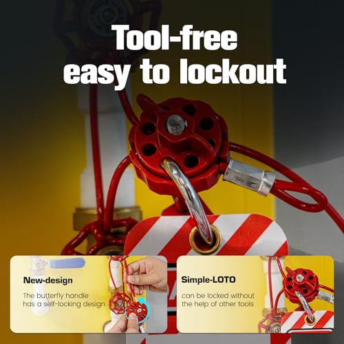 Image of Lockout Tagout Cable Lock | 0.16'' x 78'' Adjustable Loto Locks | PVC-Coated Steel Cable for Valves & Panels | OSHA Compliant | Yellow, 2Pack