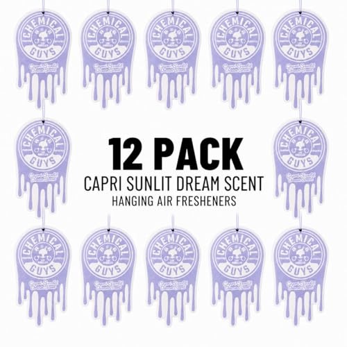 Image of Chemical Guys Hanging Car Air Freshener 12-Pack, Capri Sunlit Dream Coastal Citrus & Soft Floral Fragrance, Rearview Mirror Paper Fresheners for Cars, Trucks, SUVs, RVs & Boats