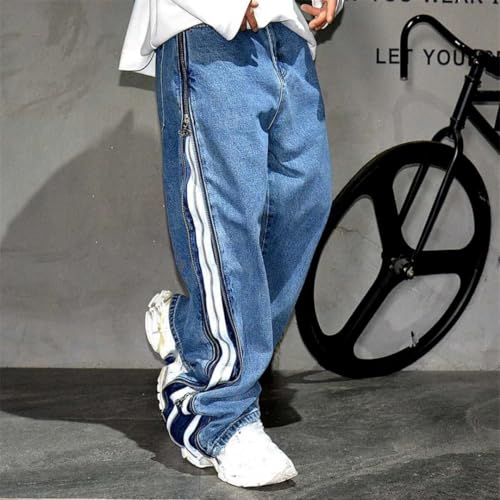 Men’S Streetwear Side Zipper Baggy Stacked Skateboard Denim Cargo Pants Slim Fit Button Fly Midweight Full Length Jeans4