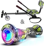 SISIGAD Hoverboard with Seat Attachment - Go Kart Conversion Kit - 6.5" Wheels Kids Hover Board with Bluetooth Speaker Lights Electric Self Balancing Scooter for Girls Boys Gift