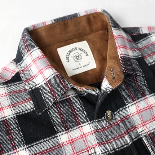 Image of Dubinik Mens Shacket Flannel Shirt for Men Lightweight Jacket Casual Plaid Coat with Warm Lining Long Sleeve Button
