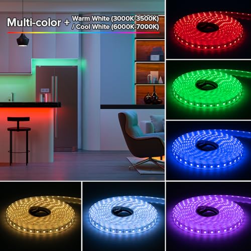 Image of BTF-LIGHTING RGBW LED Strip IP68 Waterproof Warm White DC24V 16.4FT 300LED | White LED Tape PCB 14mm 5050 4 Colors in 1 RGB + 6000K-7000K Tape Lights Can Work Outdoor(No Adapter or Controller)