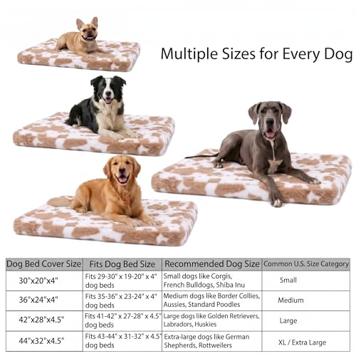 Image of Faux Fur Dog Bed Cover, Cow Print Brown-White, 44 inch L x 32 inch W x 4.5 inch Th | Ultra Soft Rose Velvet, Removable & Washable, Cozy & Durable, Cover Only (No Filling)