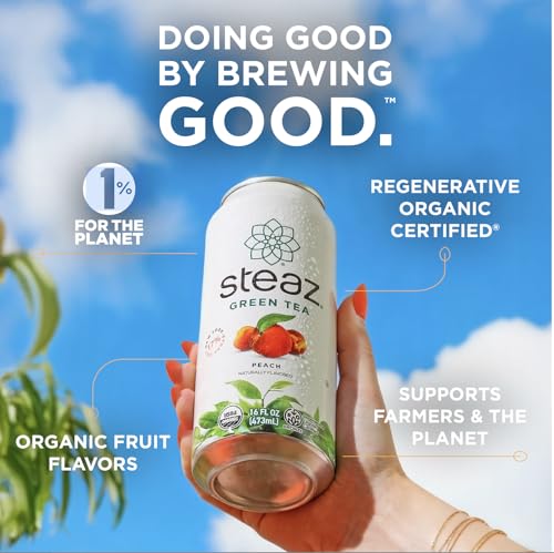 Steaz Organic Peach Green Tea (12 Cans)