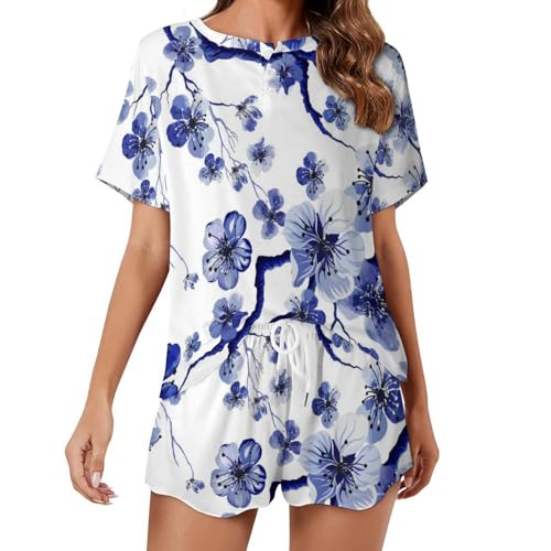 Pyjama femme manches courtes Prune Bleue en coton léger pour l'été