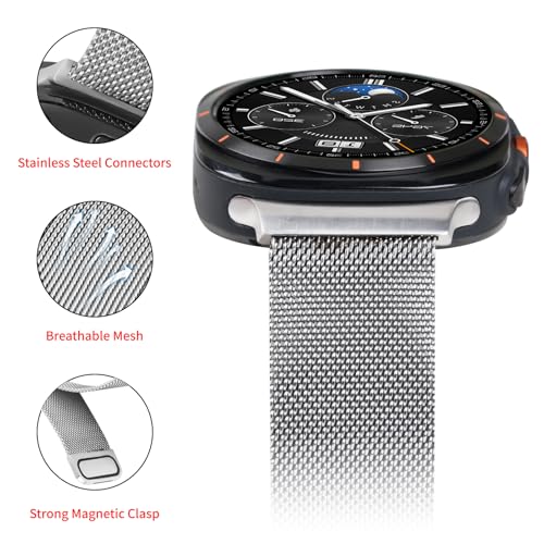 Compatible With Samsung Galaxy Watch Ultra 47MM (2024) Bands For Women Men Magnetic Stainless Steel Straps.