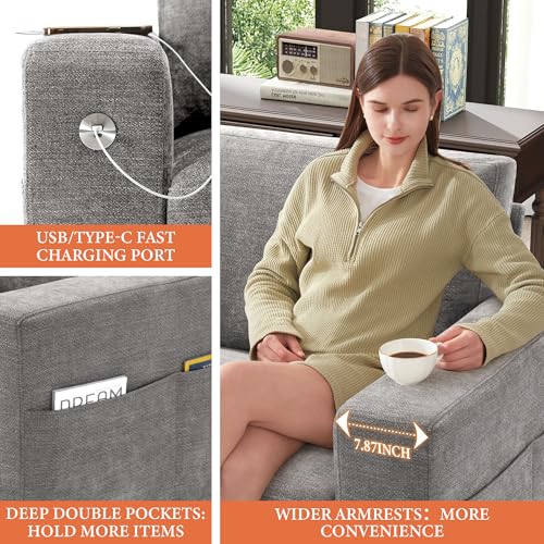 Image of Ihanherry 89 inch Modern Sofa Cloud Couch, Chenille Deep Seat Sofa with Removable Cover for Living Room, Bedroom and Apartment, Grey