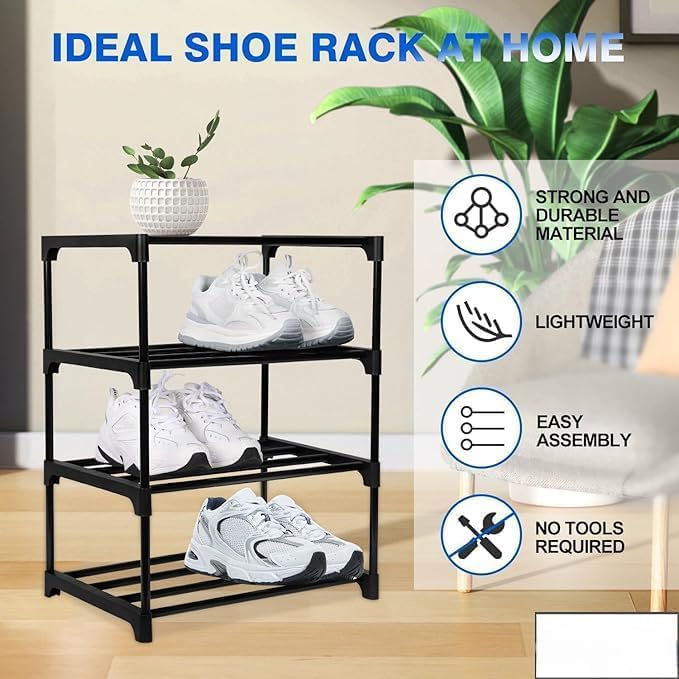 Image of AWTATOS Multipurpose Collapsible Wardrobe Cabinet | Foldable Fabric Organizer with 6-9 Shelves | Portable Clothes Storage Rack for Bedroom, Home & Office (Black, 4 Layer)