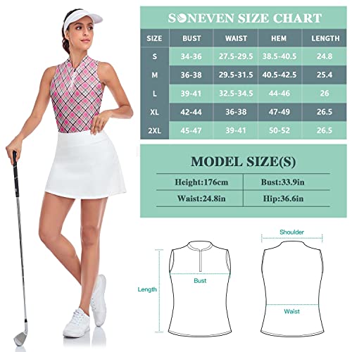 Women's Sleeveless Golf Polo Shirts Upf 50+ Dry Fit Collared Polo Shirts Athletic Tank Tops Shirts Pink Checkered M #TOP6