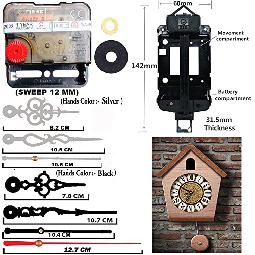 Image of Silent Pendulum Type Quartz Clock Moviment Mechanism 12 MM Sweep Silent Motor DIY Kit (Needles : Antique Silver,Black,Red)