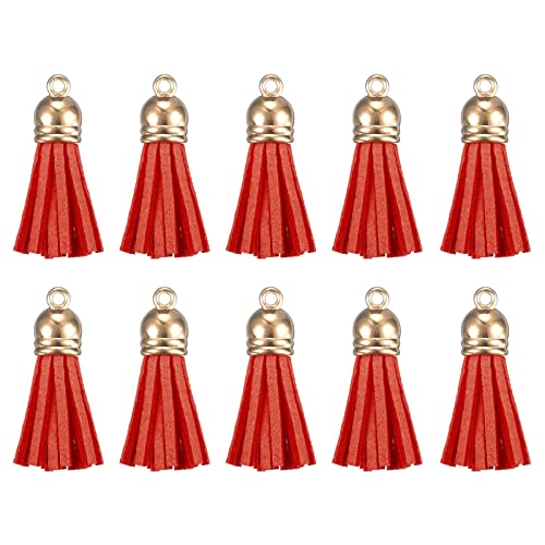Harfington 50Pcs Leather Tassel Keychain Charm Bulk With Cap For Pendant Bracelet Jewelry Making Diy Craft Decoration(1.46 Inch), Red #TOP22