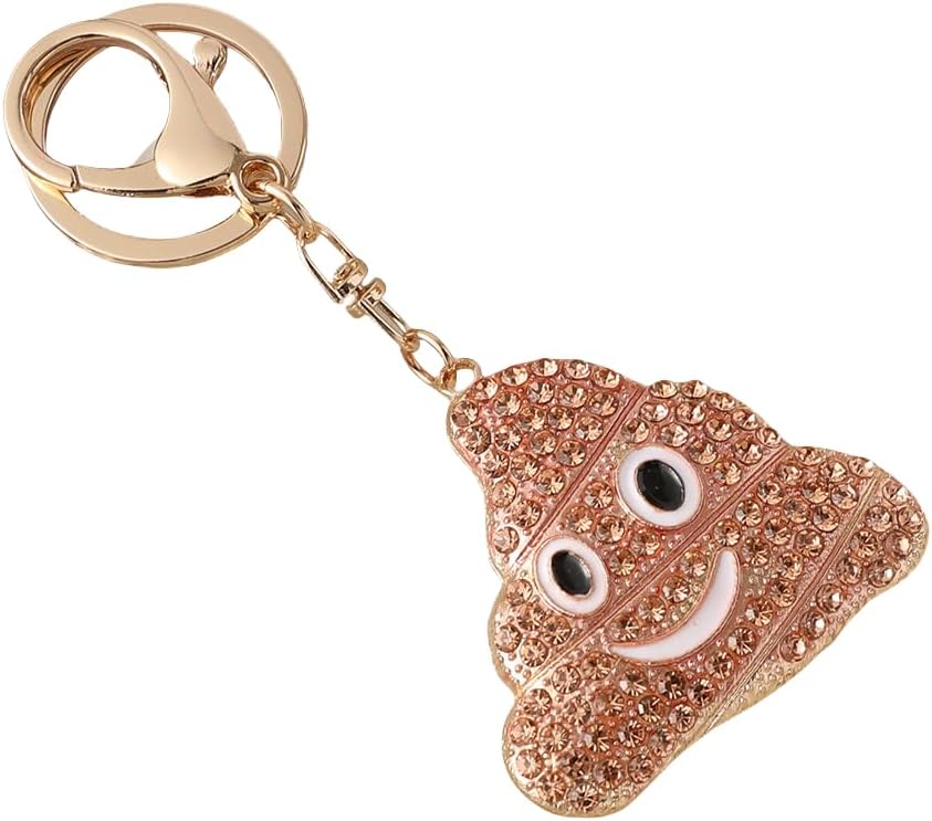 Smiley Poop Emoji Handbag Charm for Purses Rhinestone Sparkle Fun Key Chain Gift