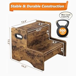 Wooden step stool for kids 2 step safety kids stepping stool for bathroom kitchen bedroom with 500 lbs capacity toddler step stool childrens stool potty stool rustic brown  urban country home decor