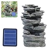 BTGGG Solar Water Feature - Outdoor Solar Powered Garden Waterfall with Lights - Decoration for the Garden - Cascading Rockery Fountain